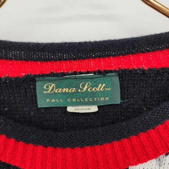 Vintage Dana Scott Argyle Red Floral Multipattern Chunky Knit Grandma Sweater - Picture 3 of 7